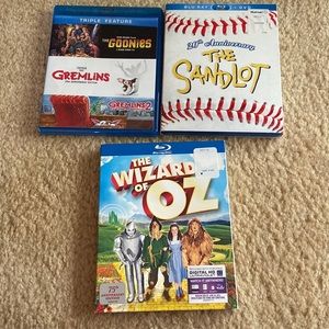 Gremlins, Gremlins 2, The Goonies, The Sandlot, and The Wizard of Oz DVDS